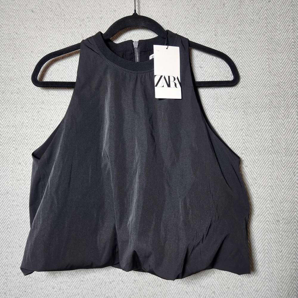 Zara Size Medium Black Sleeveless Balloon Women's Top New With Tags - Picture 2 of 9